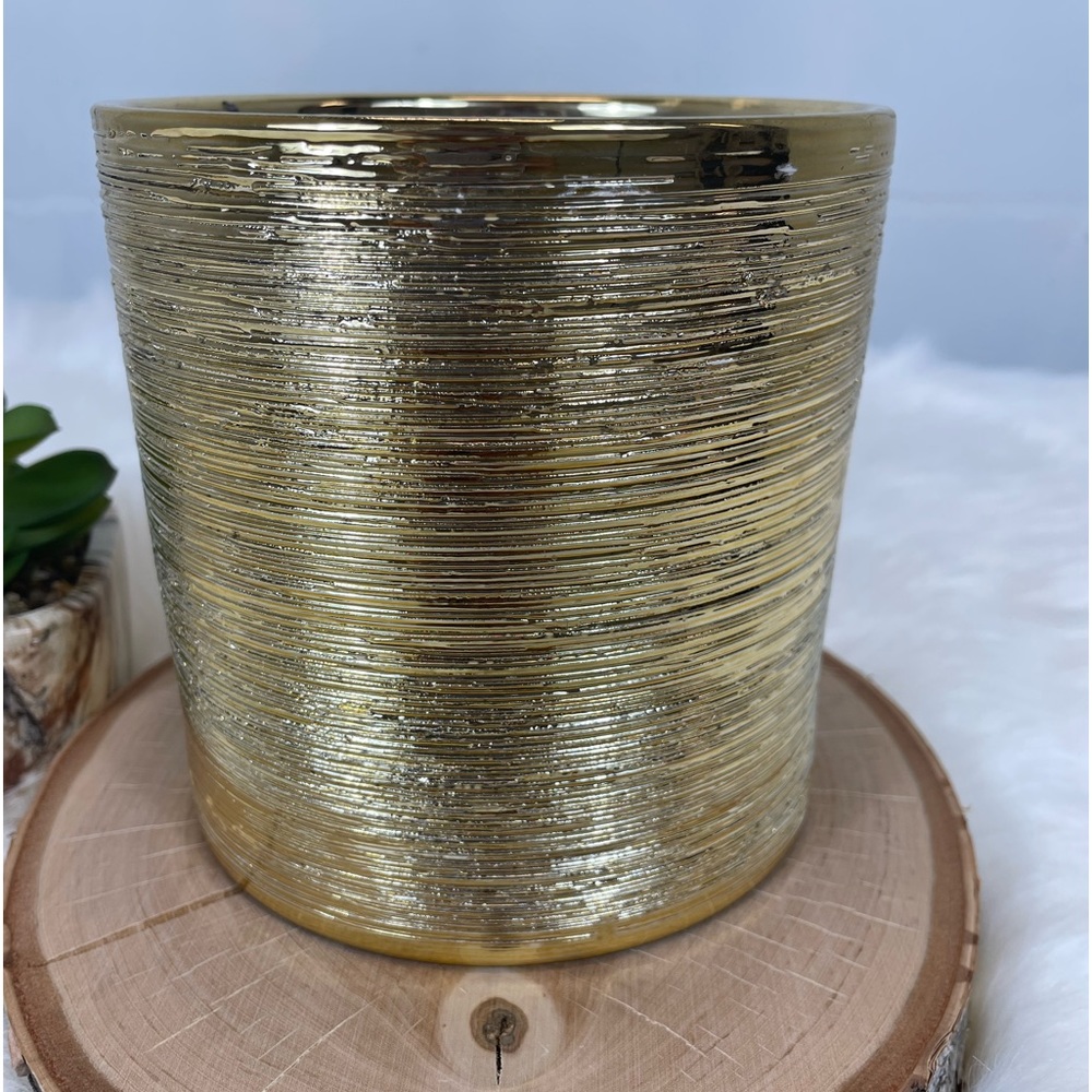 Gold Etched Ceramic Flower Vase